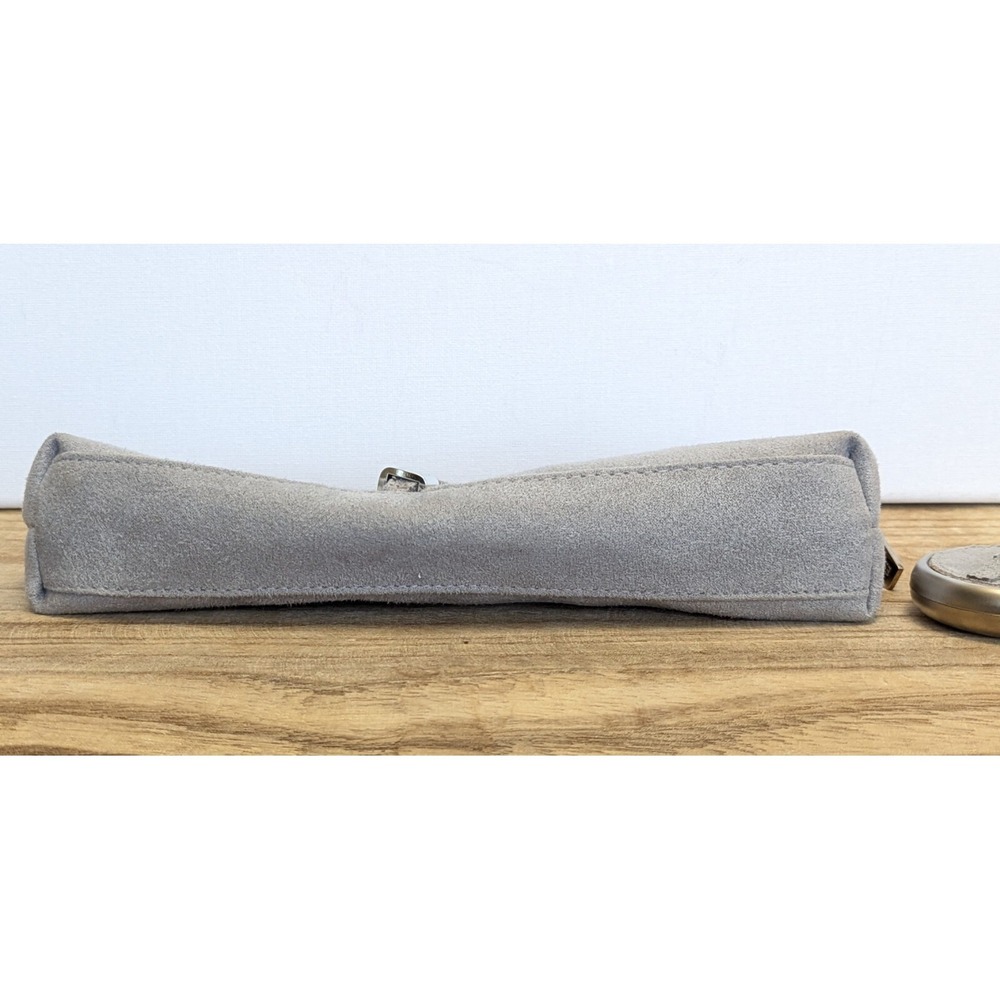 Estee Lauder Faux Suede Gray Cosmetic Zipper Bag Pouch Clutch + Travel Mirror - Picture 5 of 11
